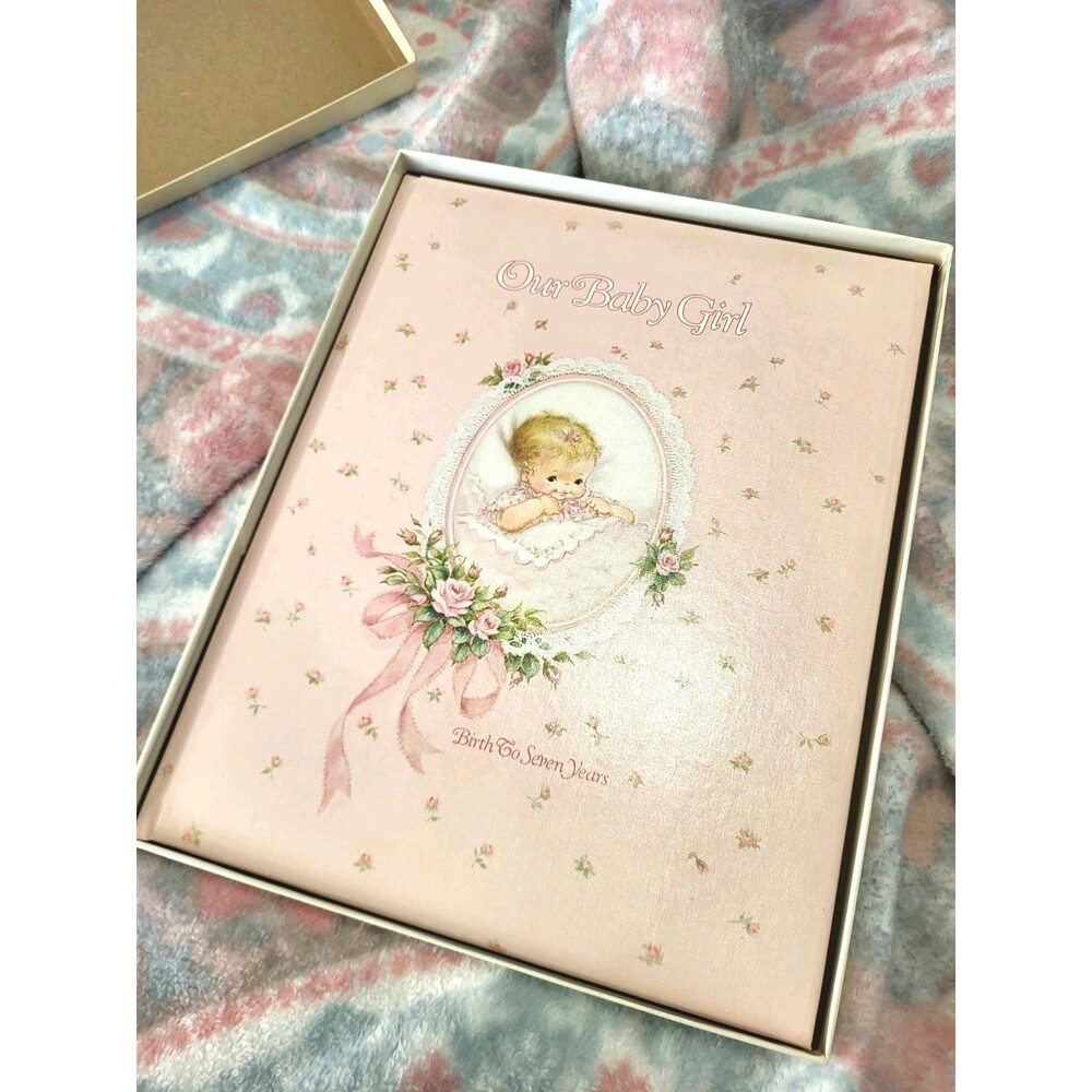 Vintage CR GIBSON Illustrated Pink Memory Baby Book Collectible Ephemera 1981
